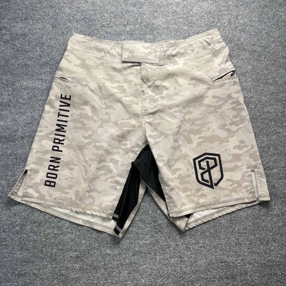 Born Primitive Mens XL Training Shorts Desert Camo CrossFit Athletic Gym Size 33